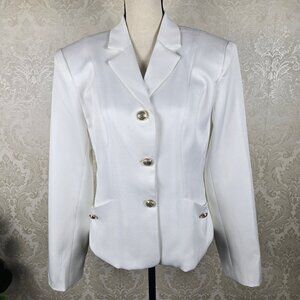 Commense Size XL White Button Front Blazer Gold Toned Metal Buttons Pockets